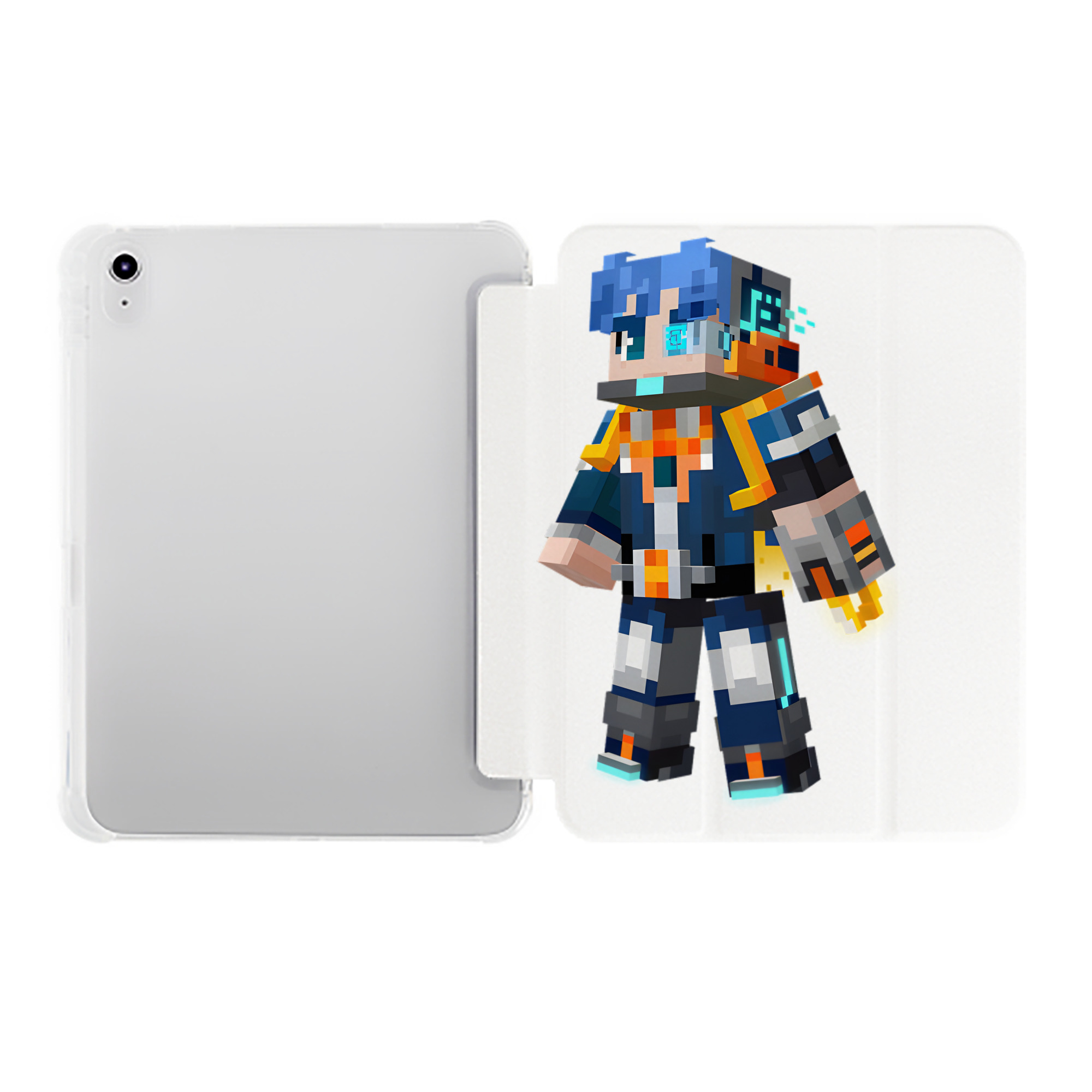 （画像用） マインクラフト ブロックの世界 Minecraft MC Block world IPad ケース ペン収納付き 三つ折りスタンド PUレザー×シリコン 対応機種9.5/10.5/10.9インチ